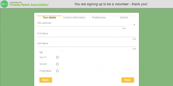 charity shop volunteer sign up